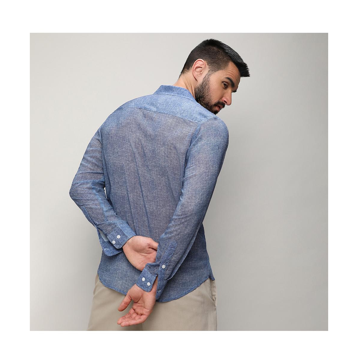 Campus Sutra Men's PrussianGauzy Heathered Shirt - Blue