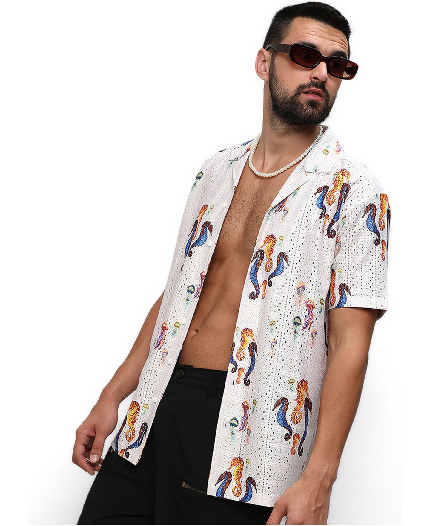 Мужская рубашка Cahoot Campus Sutra Multicolour Mesh Seahorse, цвет: Белый — фото 2