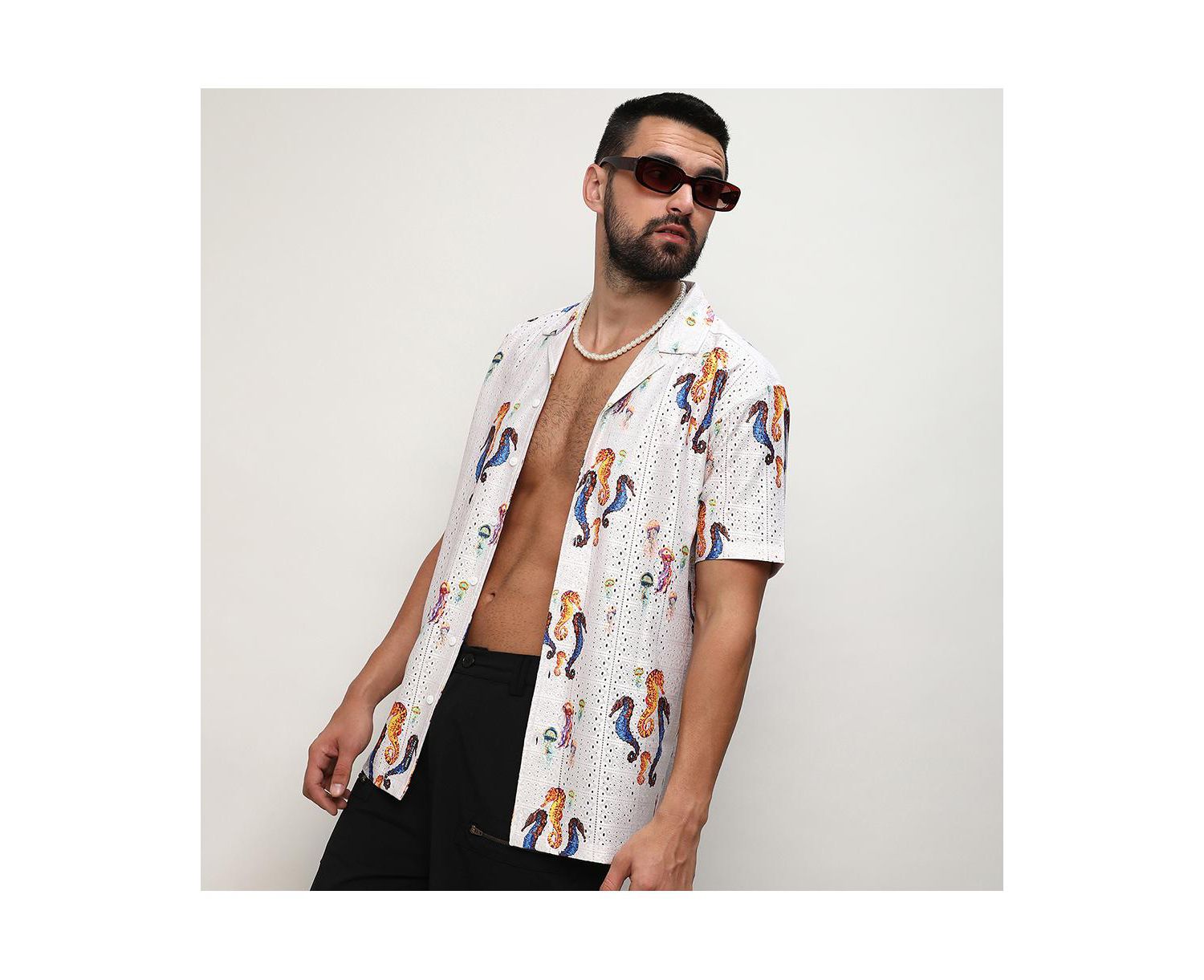Men's Multicolour Mesh Seahorse Shirt