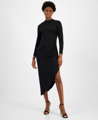 navy blue dress for baby girl Long Sleeve Asymmetrical Hem Dress
