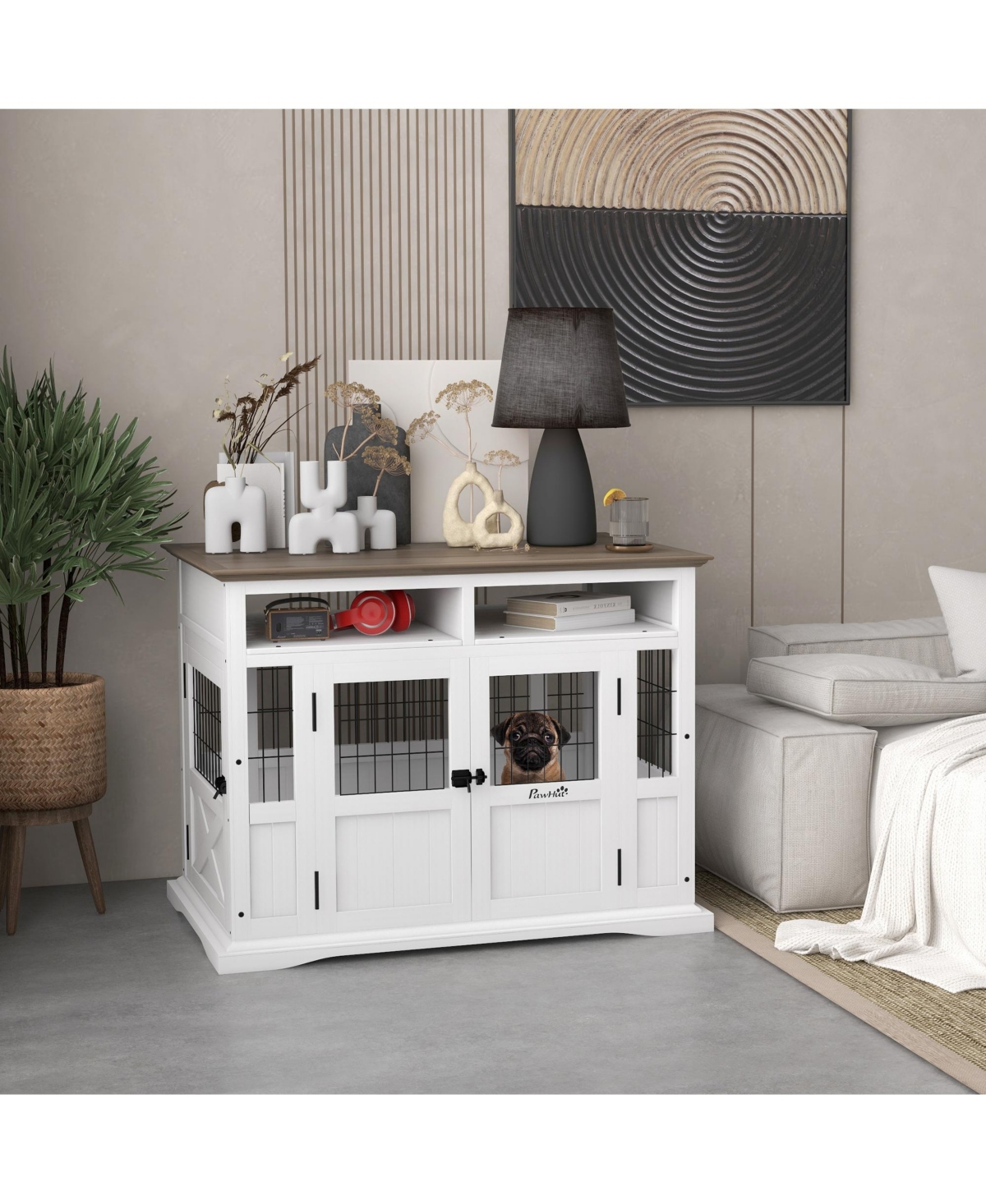 PawHut Dog Crate Furniture Side End Table w/ Storage for Dogs
