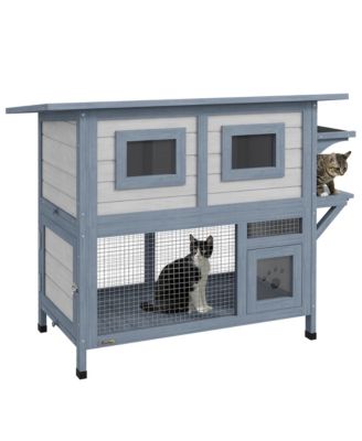 PawHut 2 Tier Outdoor Cat House Weatherproof Cat Shelter with Escape Door Macy s