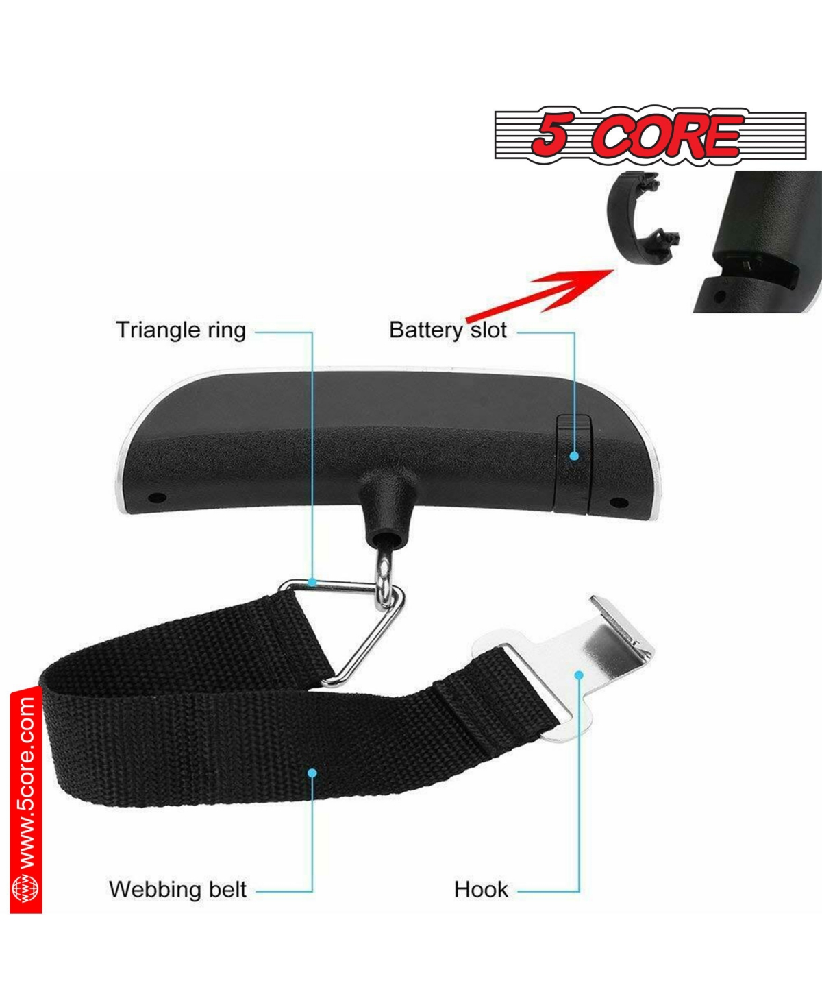5 Core Luggage Scale 110lbs Capacity Digital Travel Weight Scale • Hanging Baggage Weighing Machine Lss-004