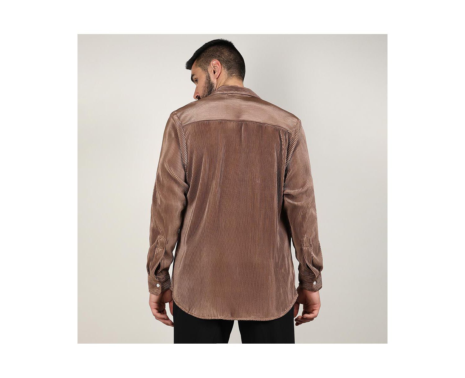 Men's Mocha Brown Pleat-Creased Shirt
