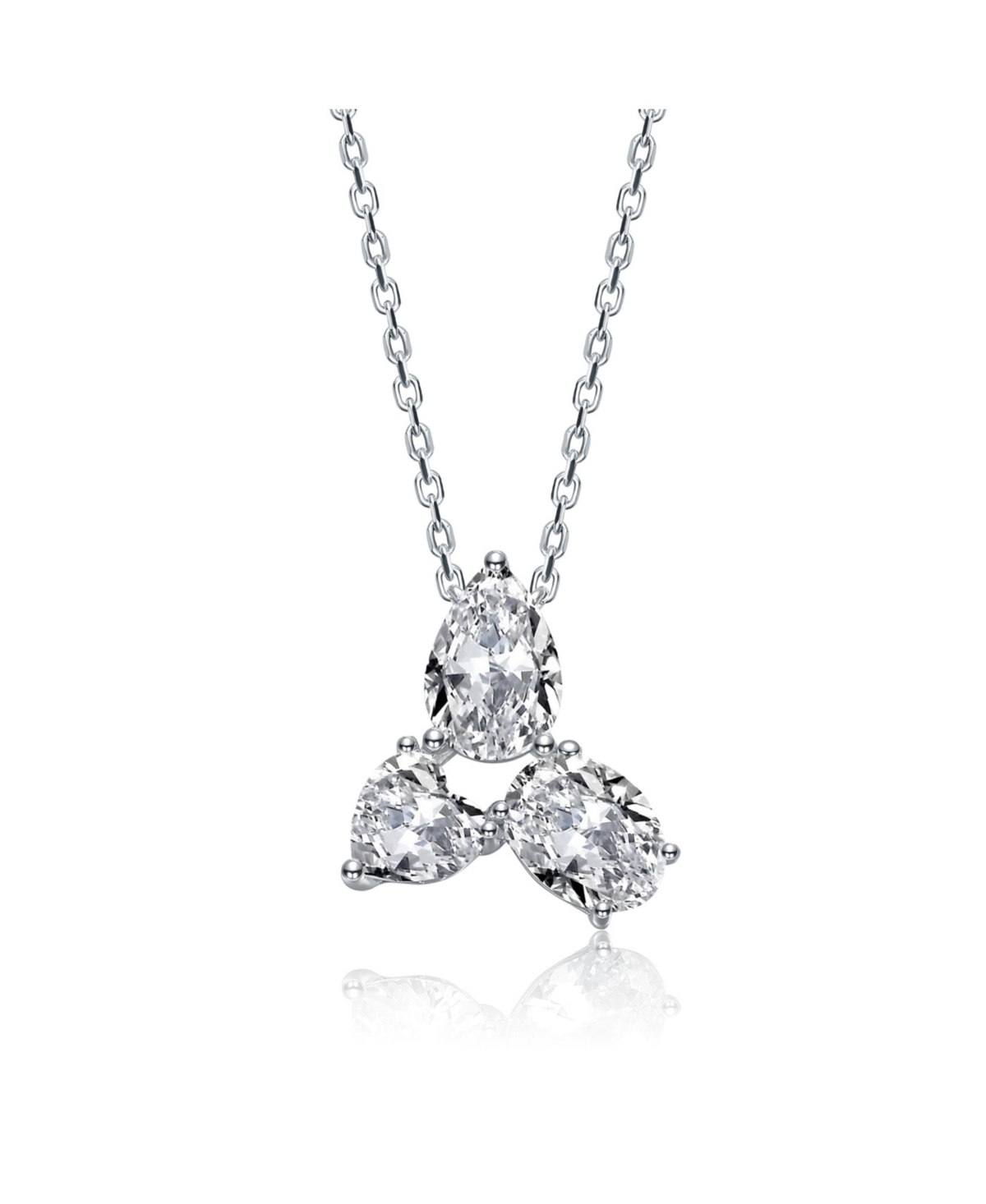 Sterling Silver Cubic Zirconia Mixed-Cut Trio Cluster Pendant Necklace - Gold