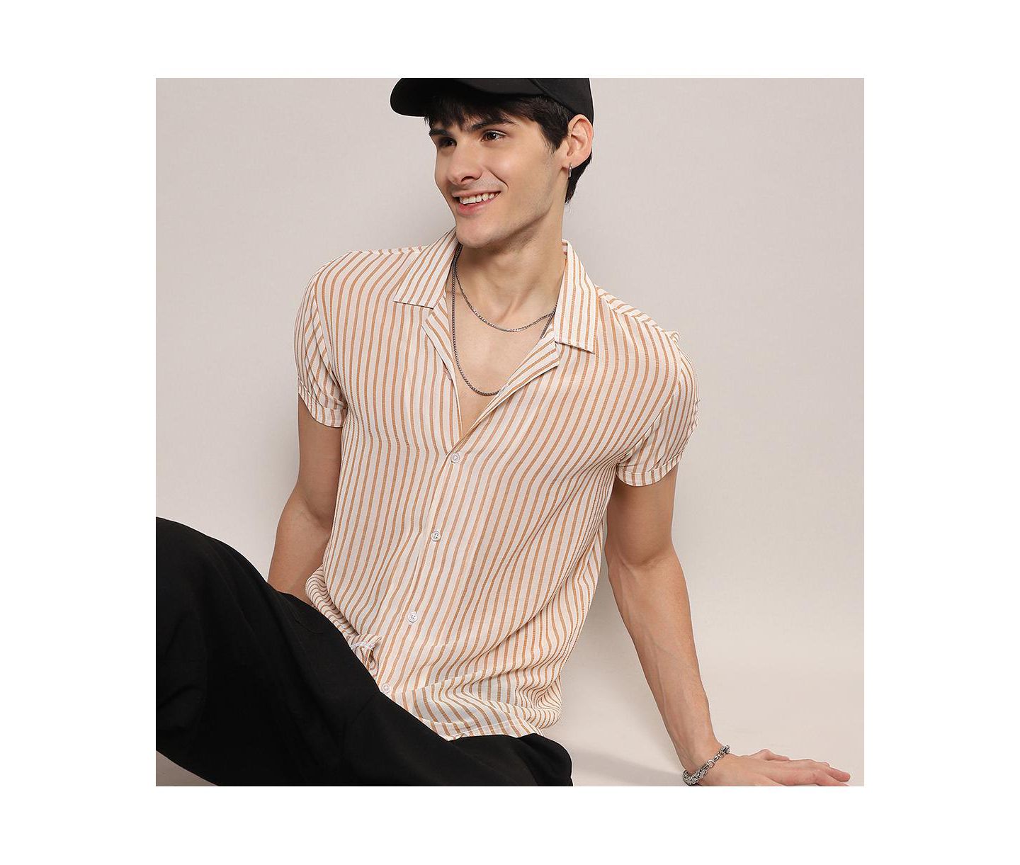Мужская рубашка Cahoot White & Brown Unbalanced Striped, цвет: Белый — фото 5