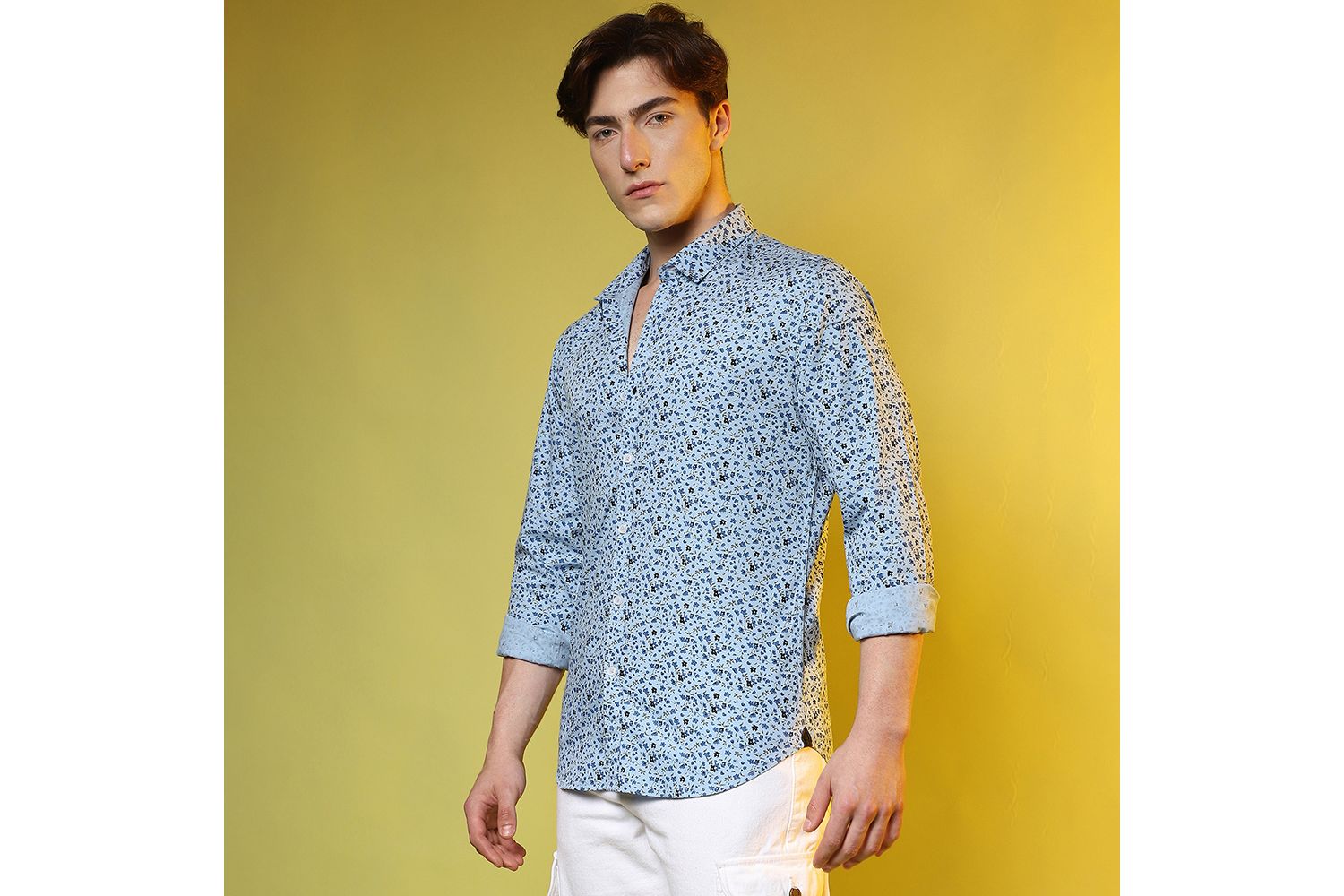 Men's Prussian Blue Micro Floral Shirt