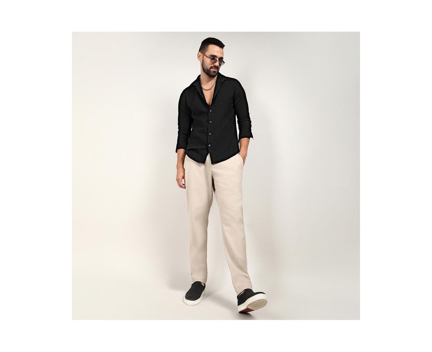 Men's Midnight Black Embossed Micro Check Shirt
