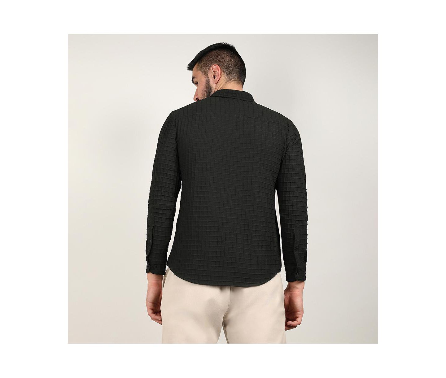 Мужская рубашка Cahoot Midnight Black Embossed Graph Check, цвет: Чёрный — фото 5
