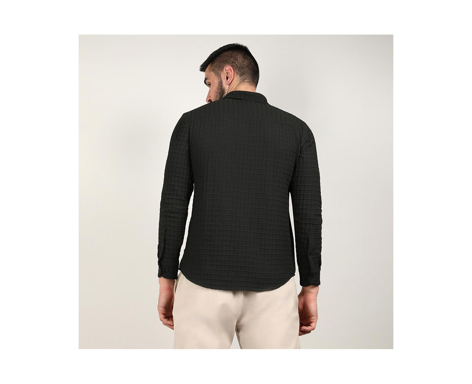 Men's Midnight Black Embossed Graph Check Shirt