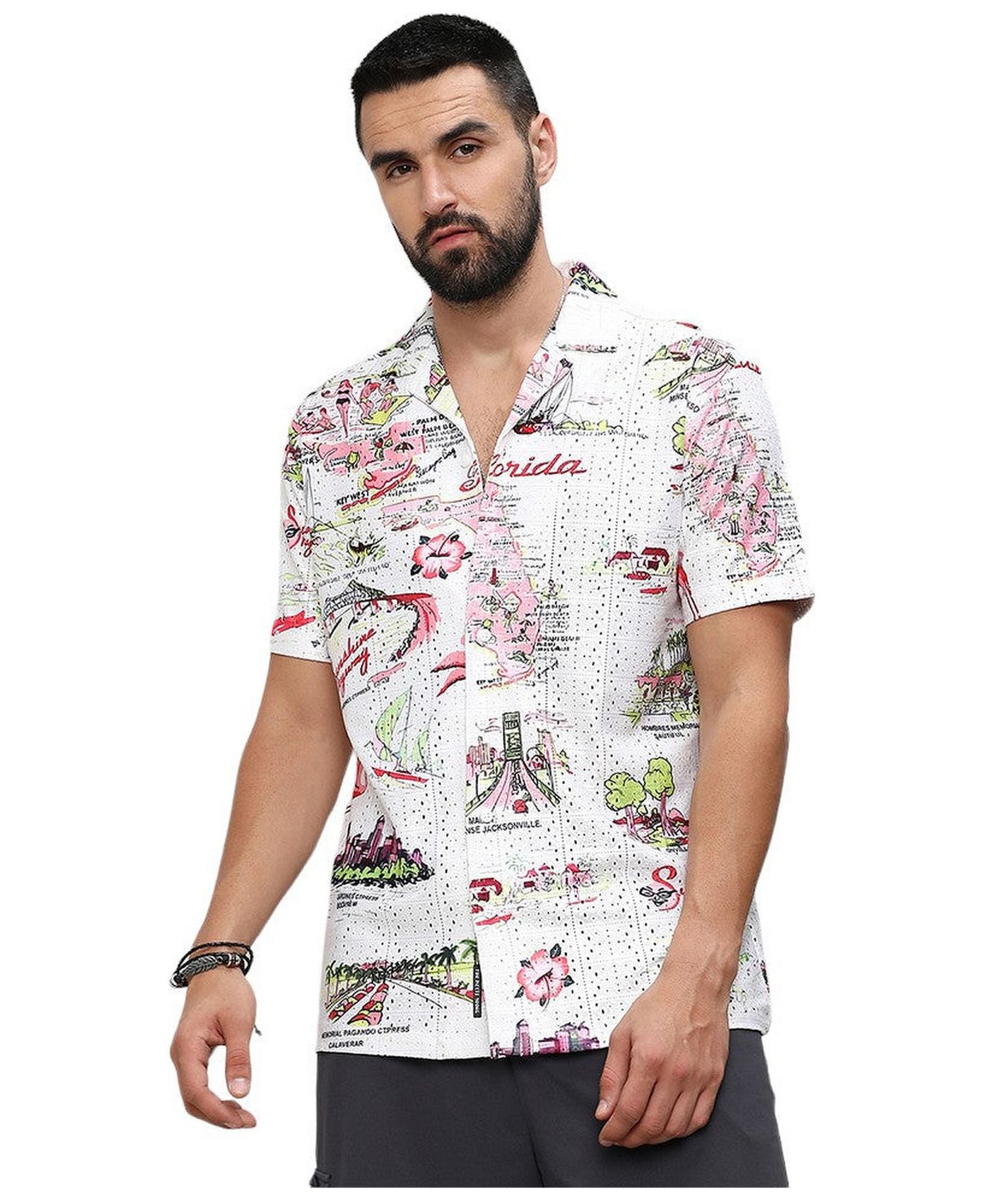 Мужская рубашка Cahoot Campus Sutra Chalk White:Blush Pink Maps, цвет: Белый — фото 1