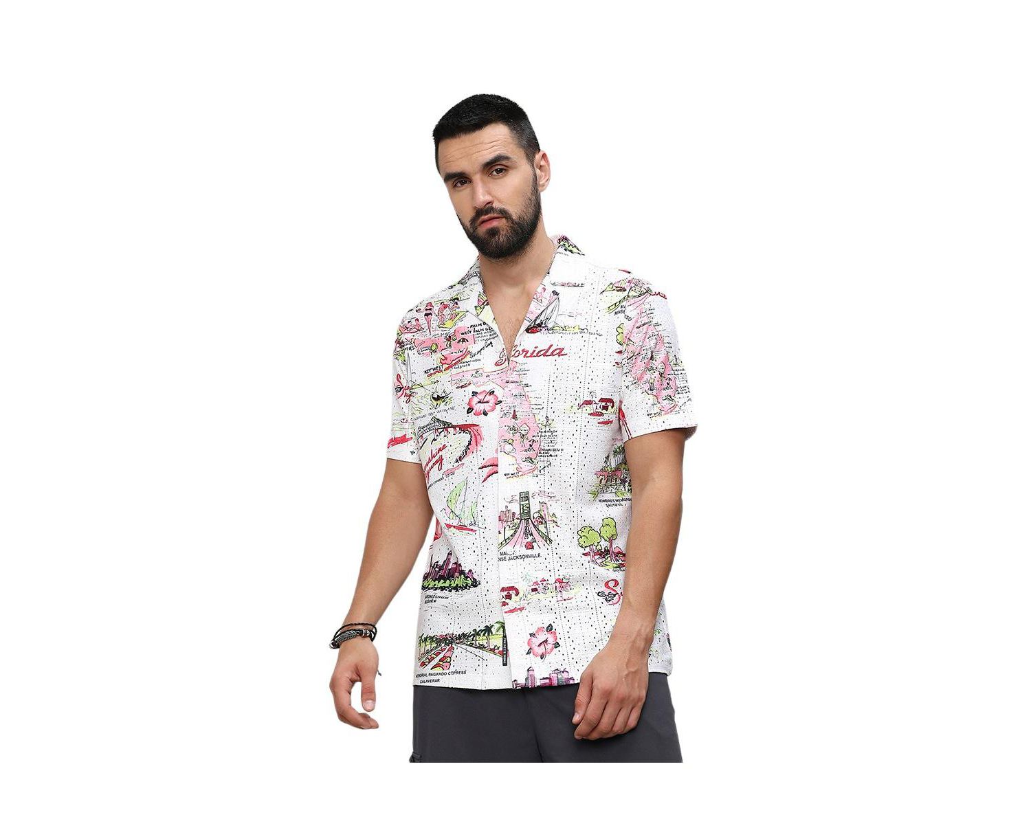 Men's Chalk White:Blush Pink Maps Shirt