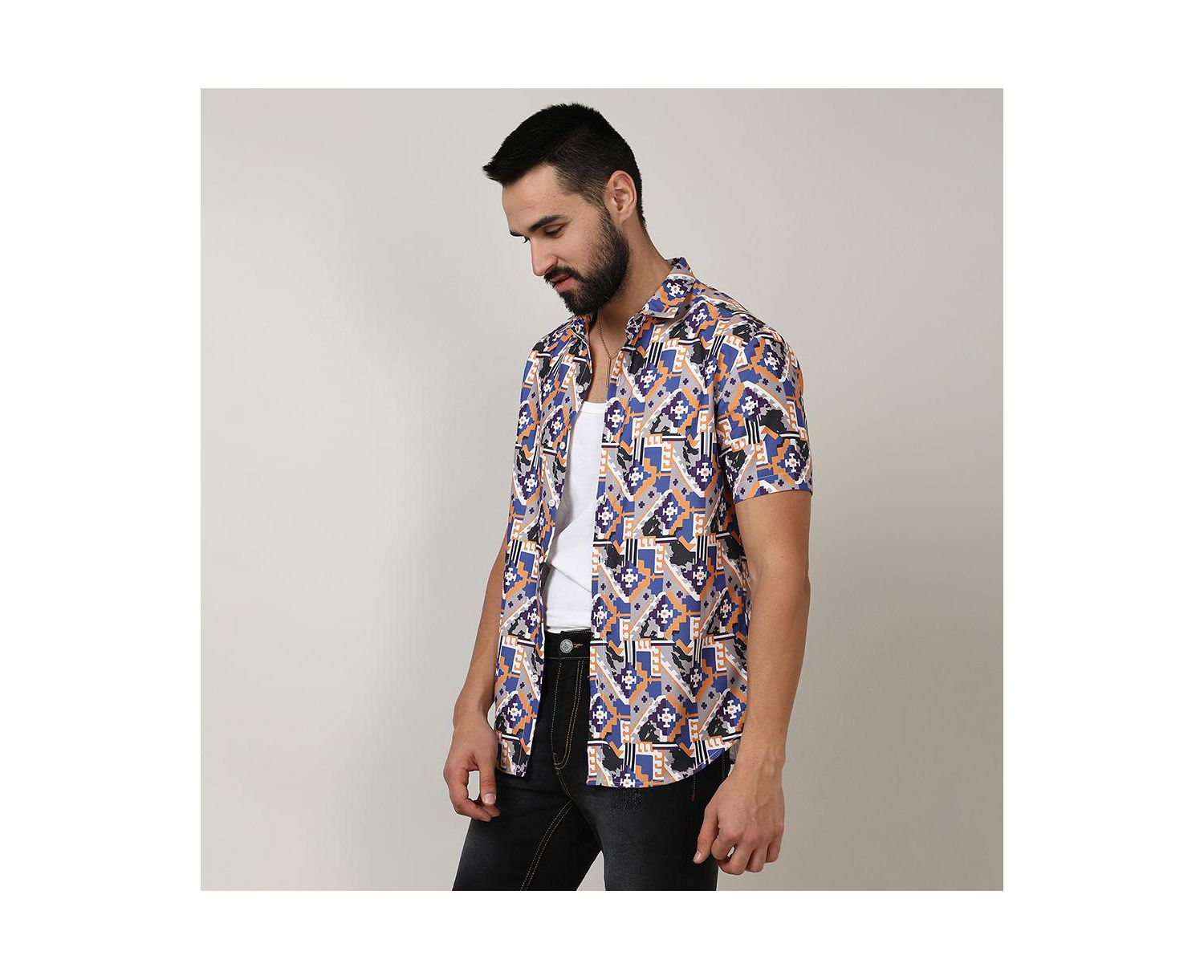 Men's Sienna Brown & Indigo Blue Bohemian Shirt