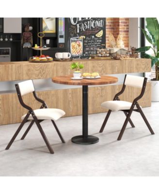 Set of 2 Wooden Folding Dining Chair with Linen Fabric Padded Seat and Backrest