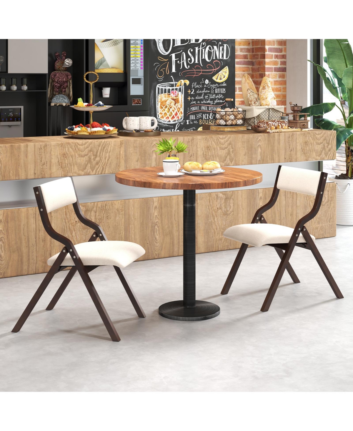 Sugift Set of 2 Wooden Folding Dining Chair with Linen Fabric Padded Seat and Backrest