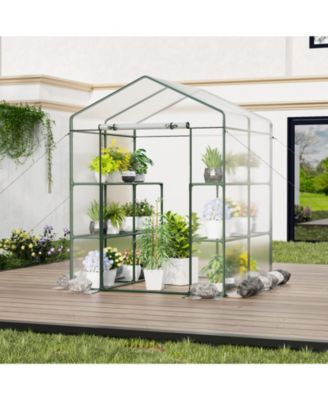 Walk-in Greenhouse with 3 Tiers 8 Shelves PVC Cover Roll-up Zippered Door