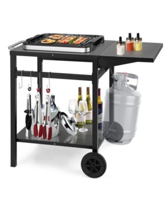 Movable Outdoor Grill Cart with Folding Tabletop and Hooks