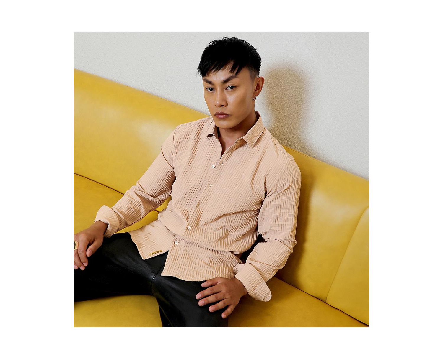Men's Beige Self-Design Intertwine Shirt
