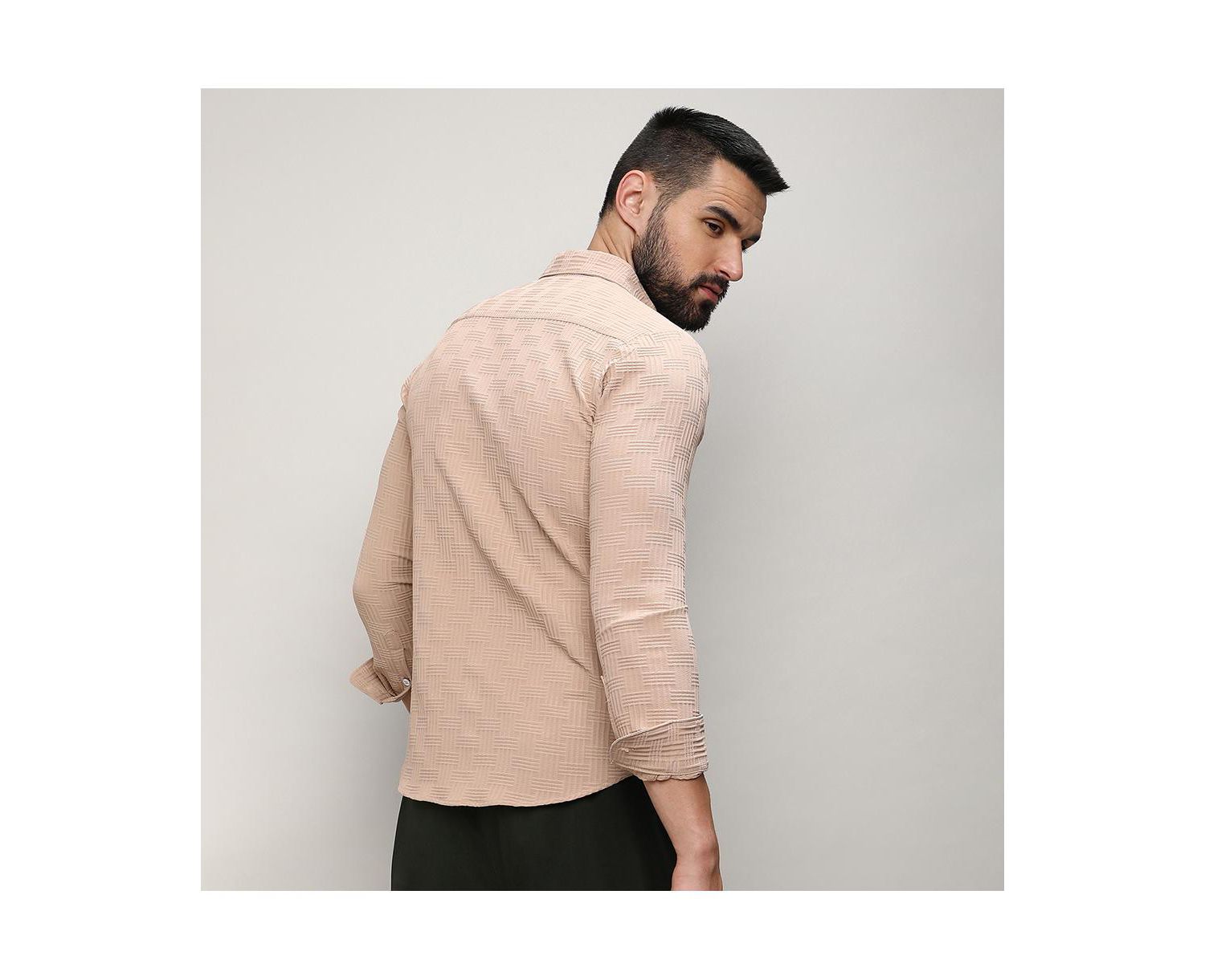 Men's Beige Self-Design Intertwine Shirt