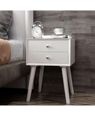 Mid-Century Wooden Multipurpose End Table with 2 Storage Drawers