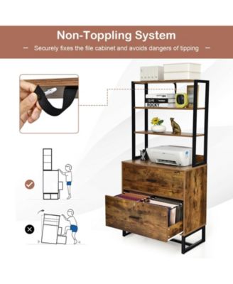 Letter Size Lateral File Cabinet with Lock and Bookshelf-Rustic