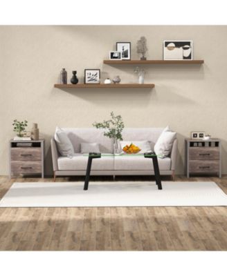 Nightstand with 2 Drawers Farmhouse Bed Side Table with Open Storage Shelf