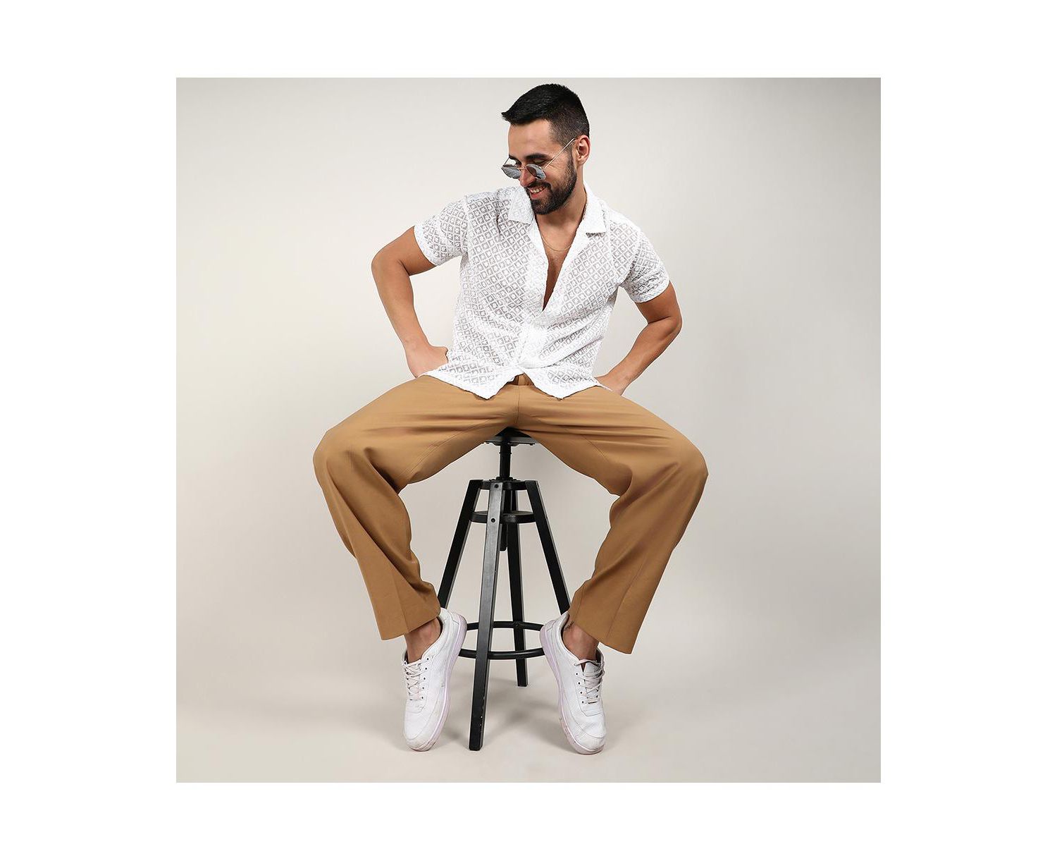 Men's Chalk White Floral Embroidered Shirt