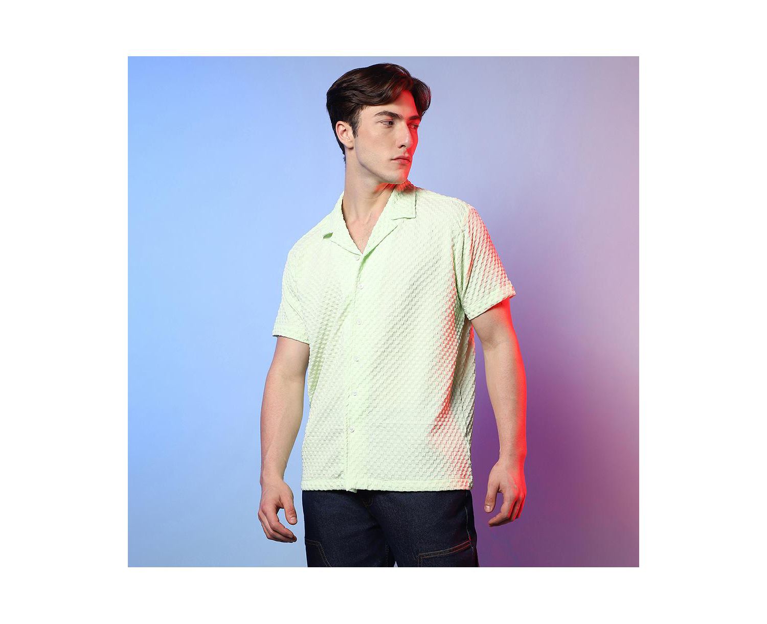 Men's Lime Green Self-Design Box Shirt