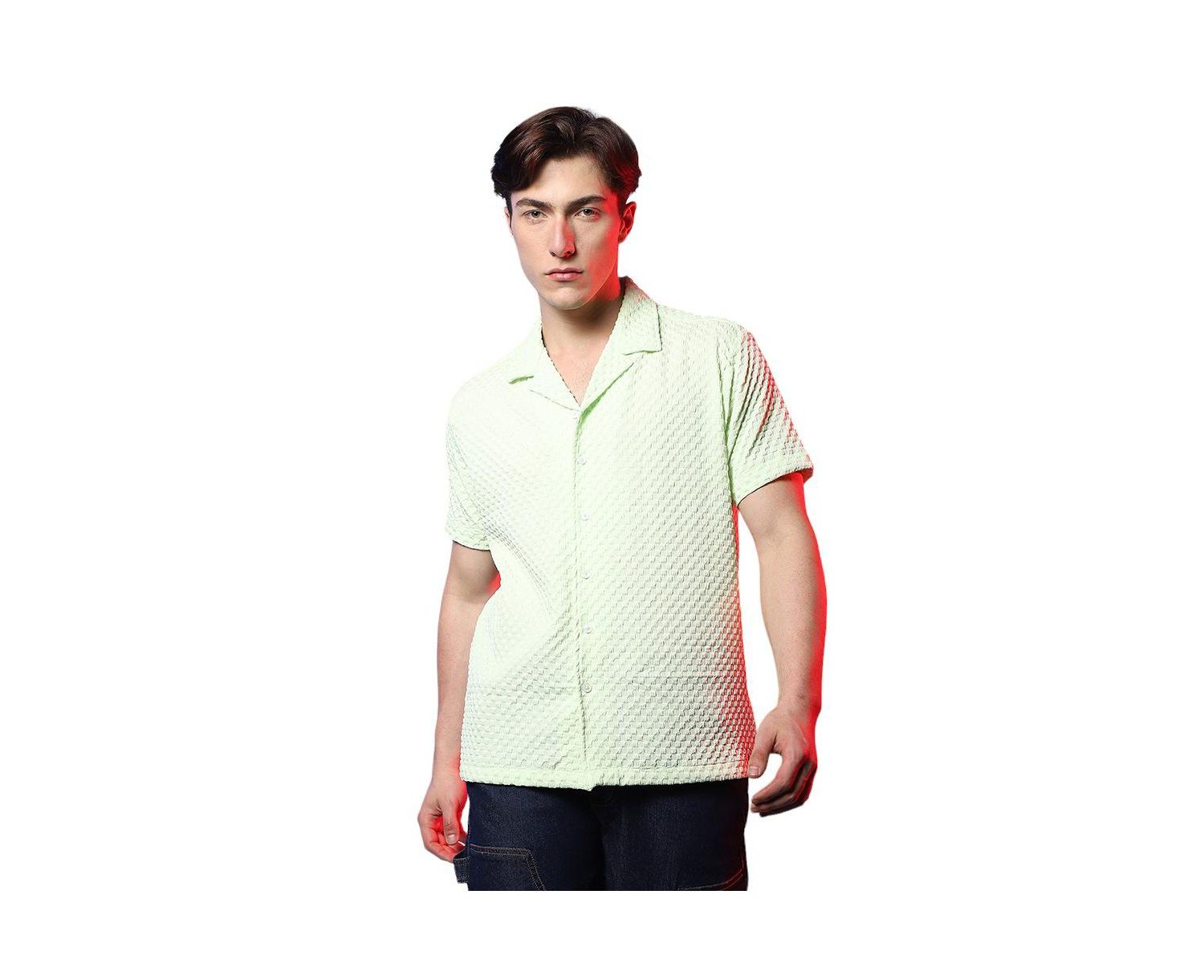 Men's Lime Green Self-Design Box Shirt