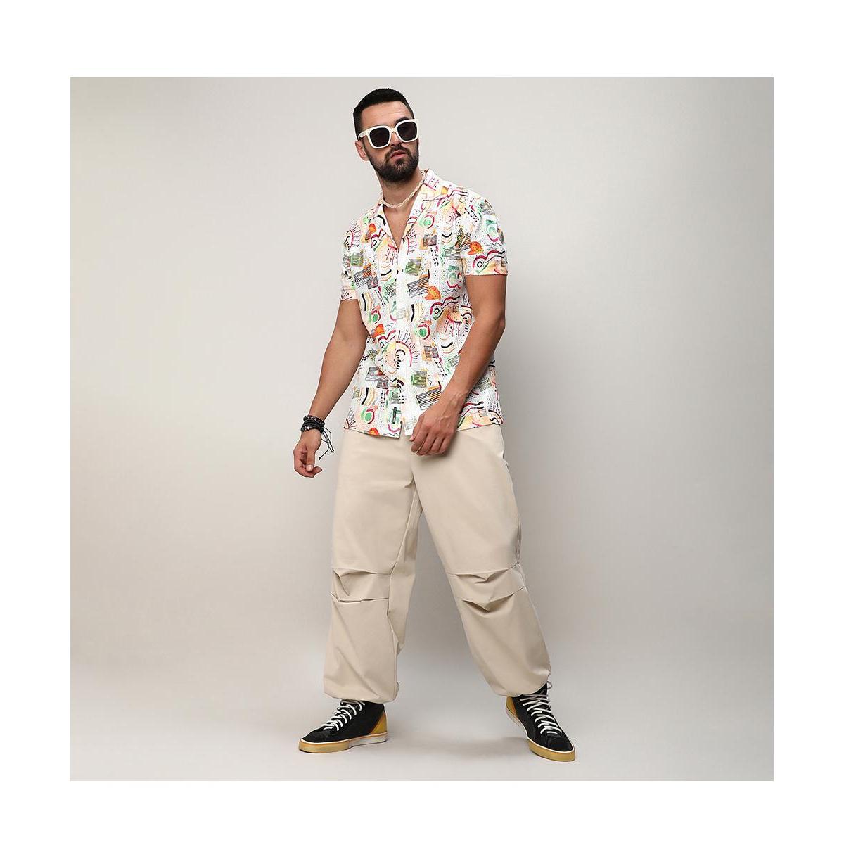 Campus Sutra Men's Multicolour Mesh Graphic Shirt