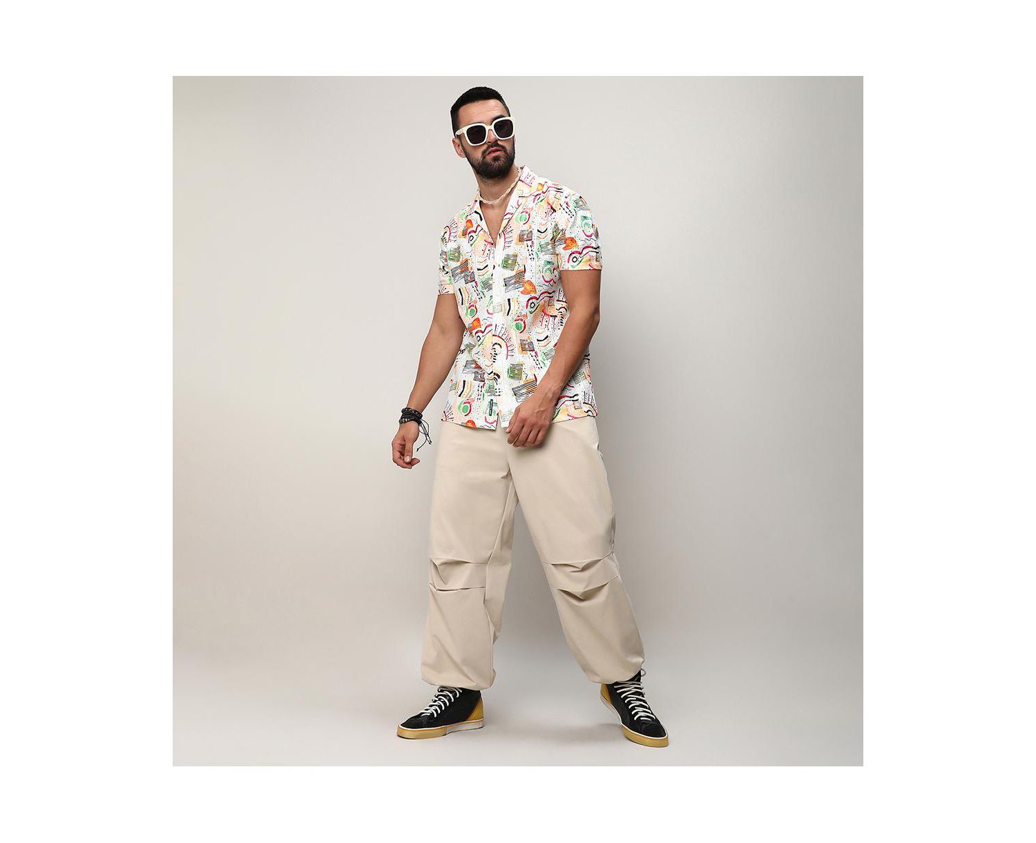 Men's Multicolour Mesh Graphic Shirt