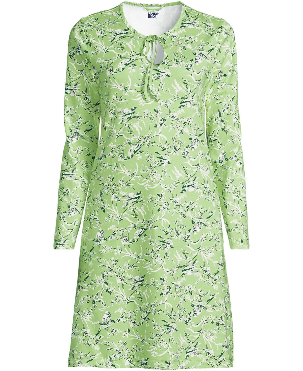 Lands' End Women's Cotton Interlock Long Sleeve Above the Knee Nightgown