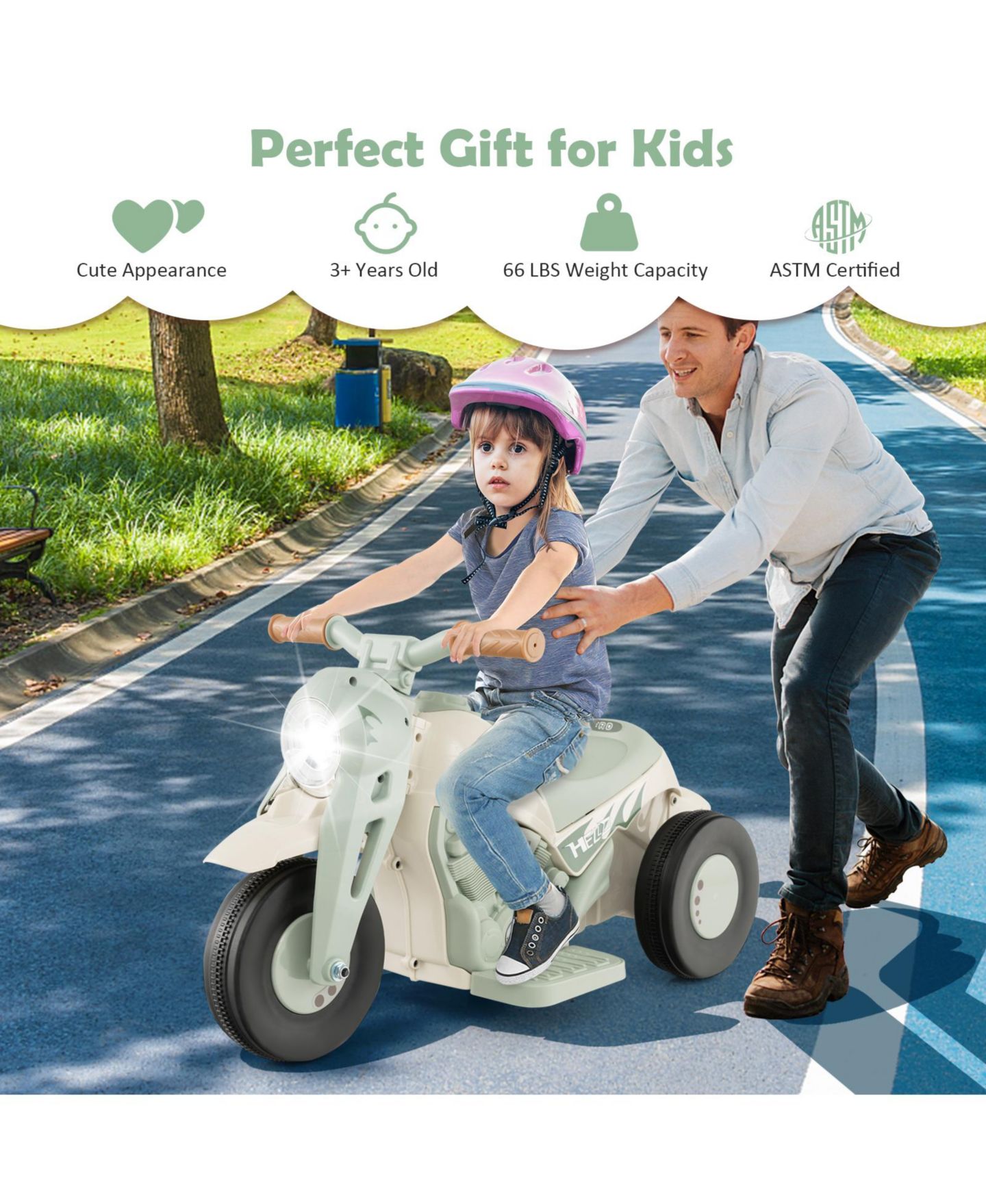 Детская игрушка VEBREDA 6V Kids Electric Motorcycle with Bubble Maker and LED Headlights Ride-On, Ages 3+, цвет: Бежевый — фото 2