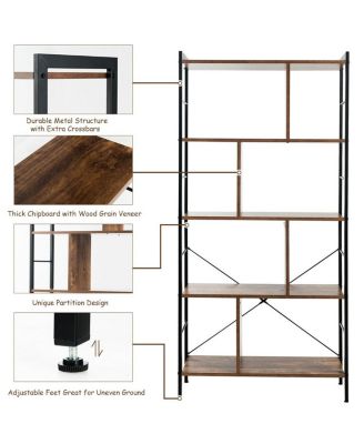 4-Tier Industrial Freestanding Bookshelf with Metal Frame