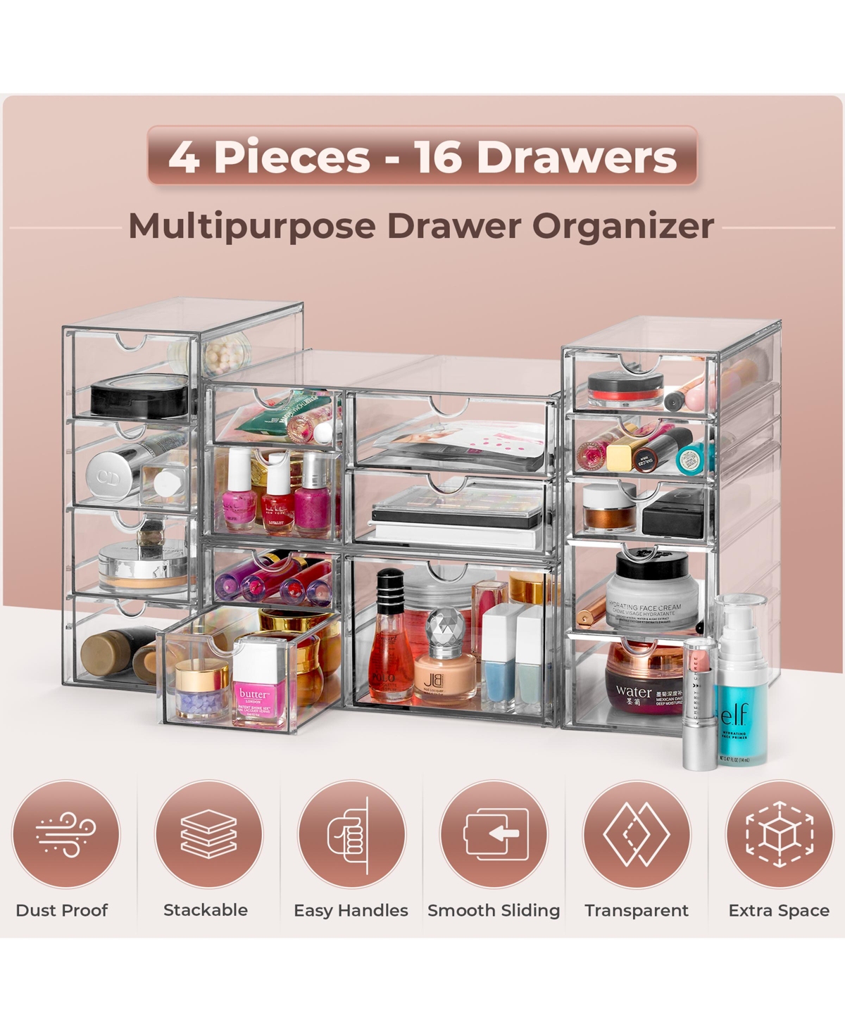 Sorbus Drawers Acrylic Organizer for Makeup, Organization and Storage, Art Supplies, Jewelry, Stationary
