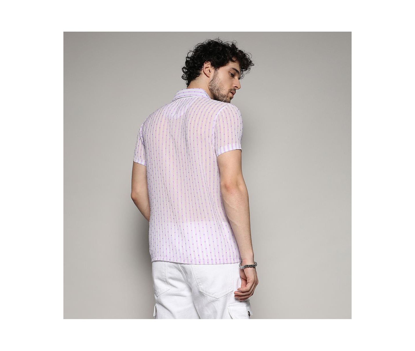 Мужская рубашка Cahoot Campus Sutra White & Lavender Balanced Striped, цвет: Белый — фото 3