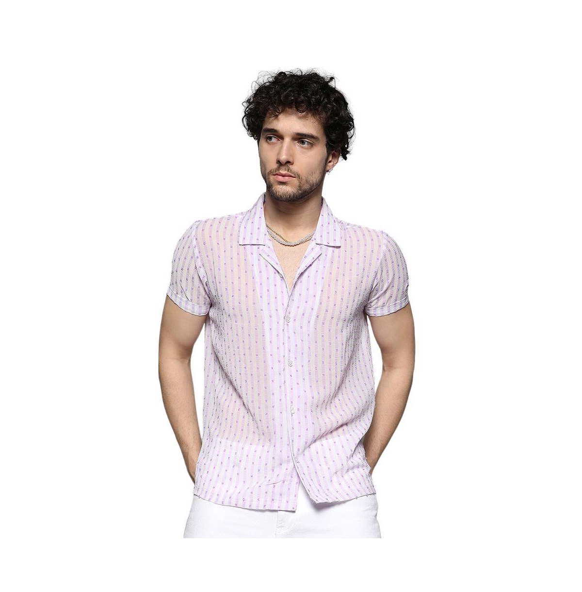 Men's White & Lavender Balanced Striped Shirt - White