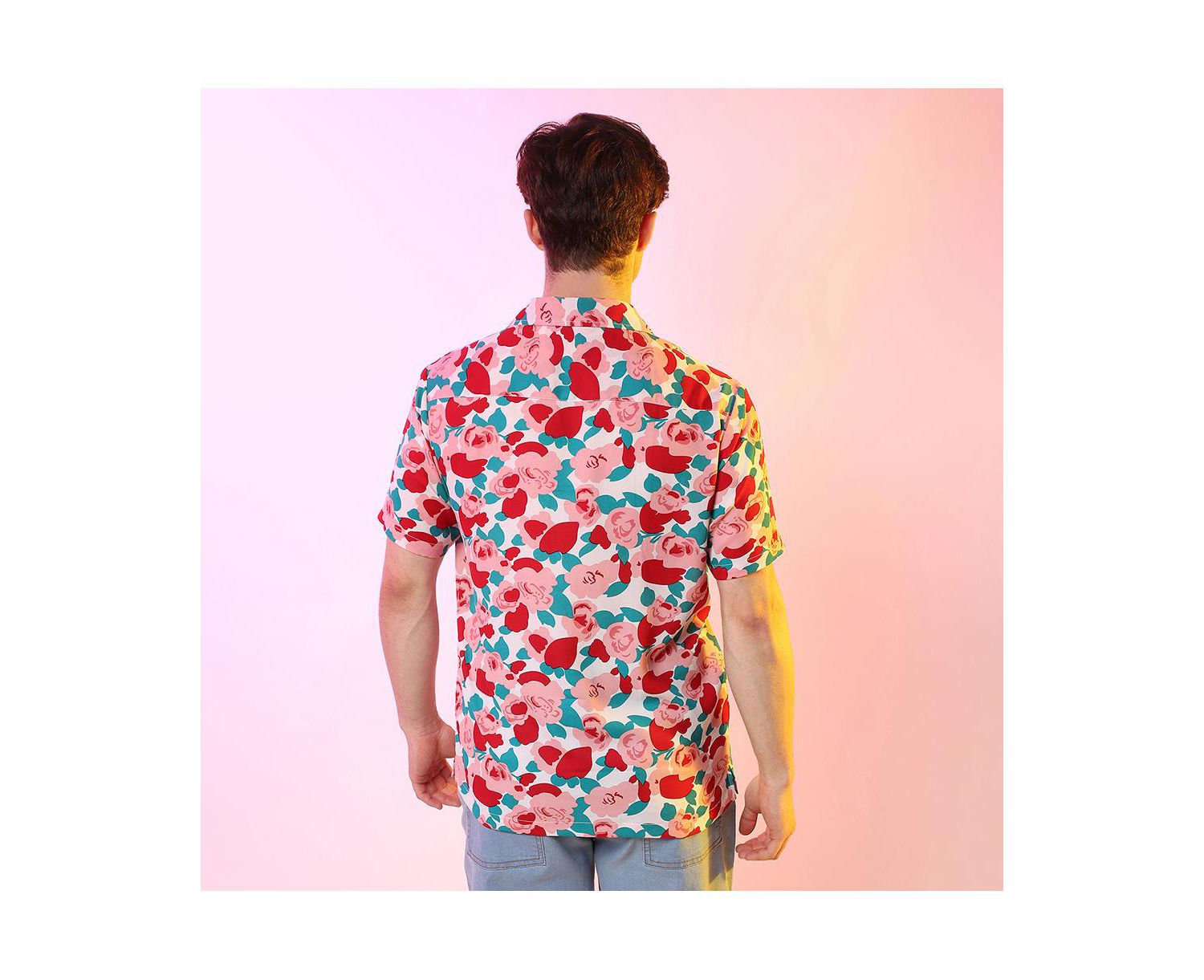 Men's Scarlet Red Rose Foliage Shirt