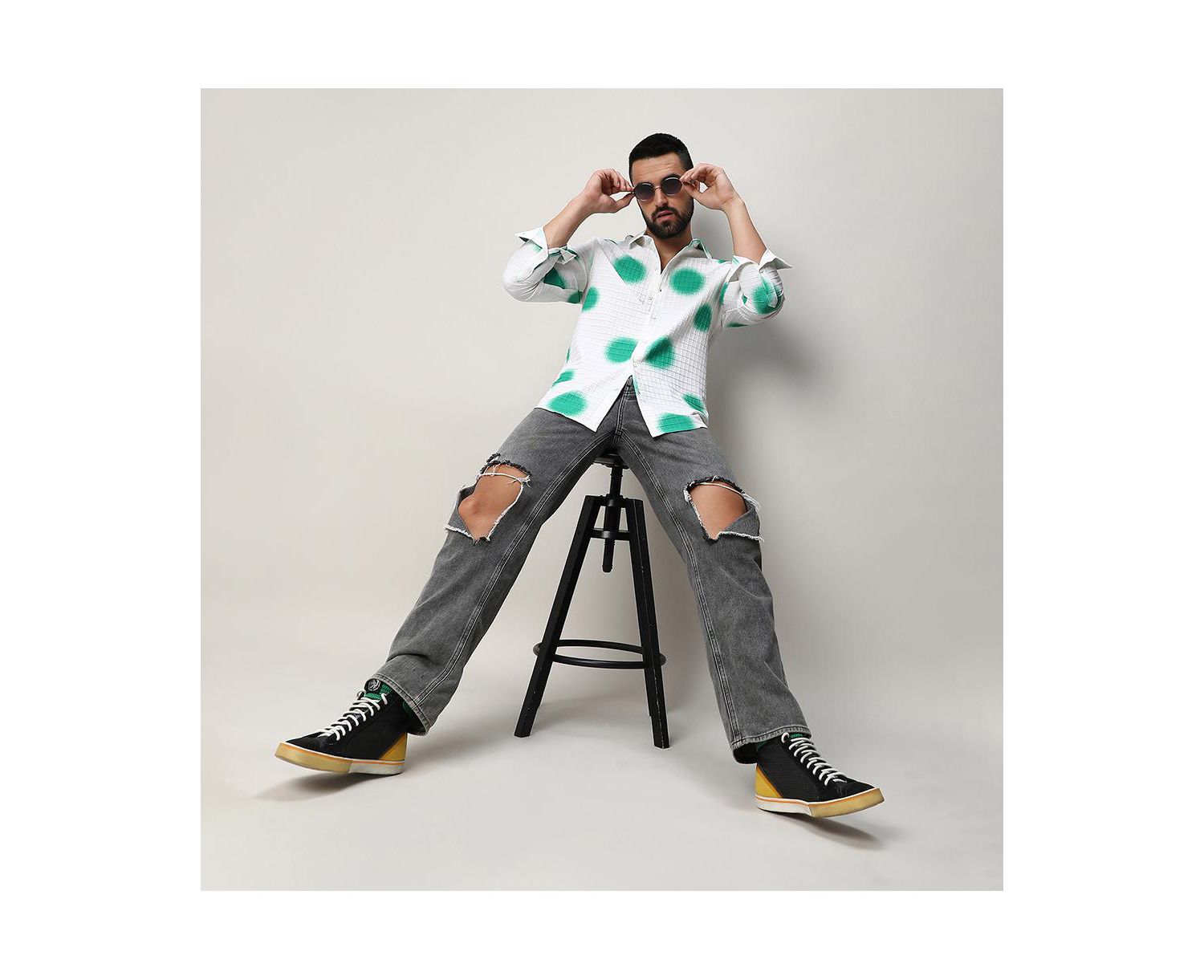Men's Chalk White:Emerald Green Spraypaint Shirt