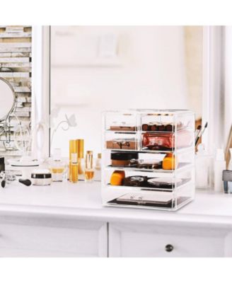 Acrylic Makeup Organizer Case - Big Clear Makeup Organizer for Vanity, Bathroom, College Dorm, Closet, Desk