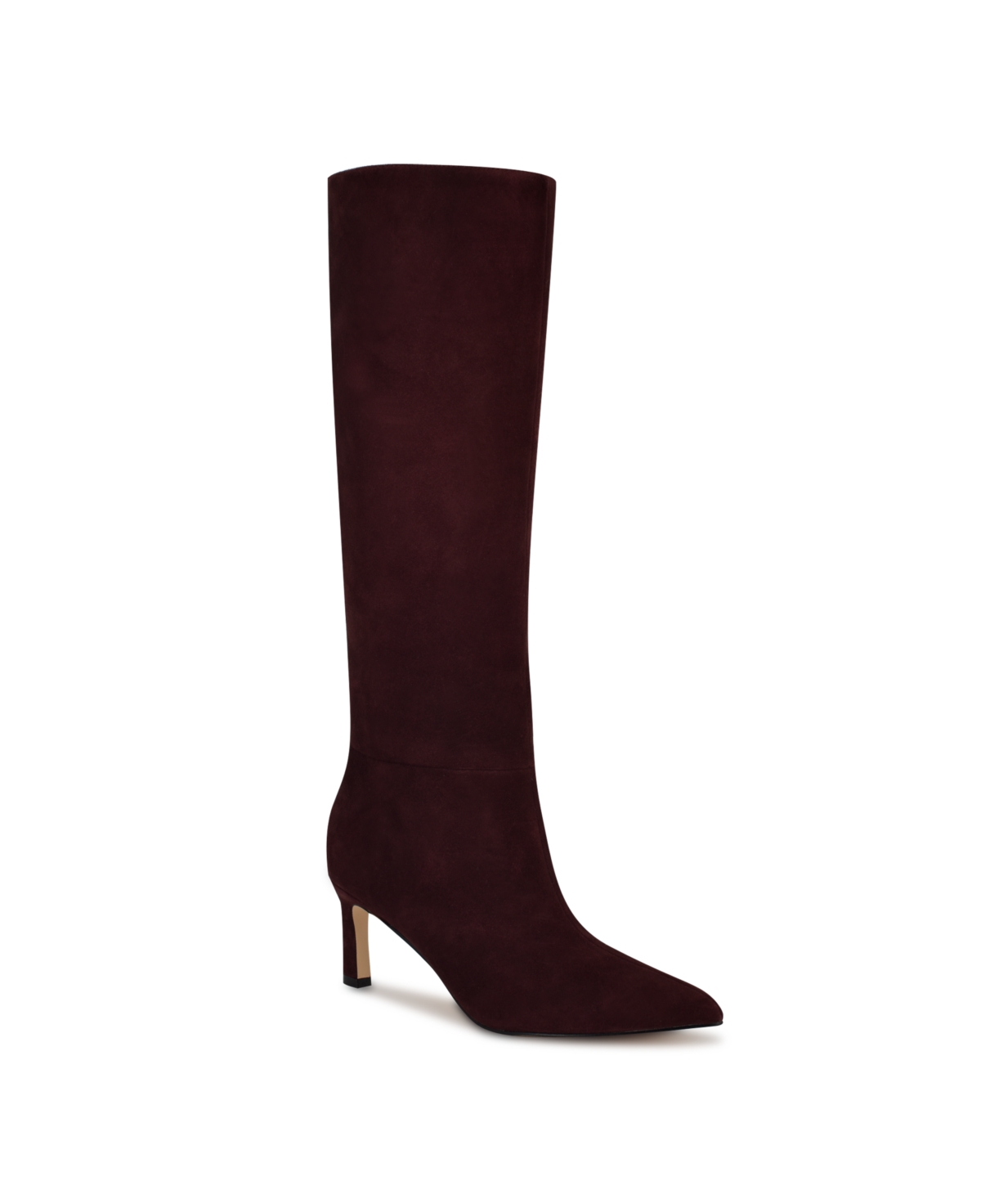 Nine West Lorthey Pointed Toe Knee High Boot In Burgundy Suede