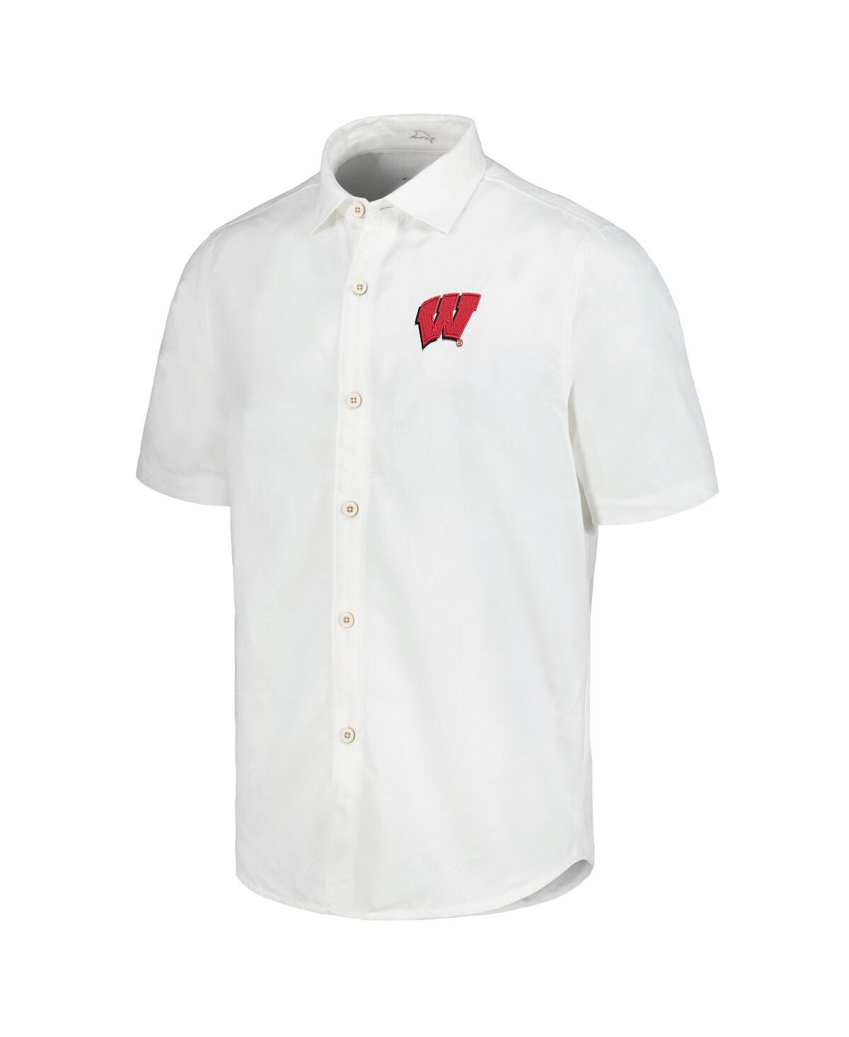 Tommy Bahama Men's White Wisconsin Badgers Coconut Point Palm Vista Islandzone Camp Button-up Shirt In White