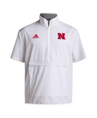 Men's White Nebraska Huskers Coaches Sideline Half-Zip Short Sleeve Jacket