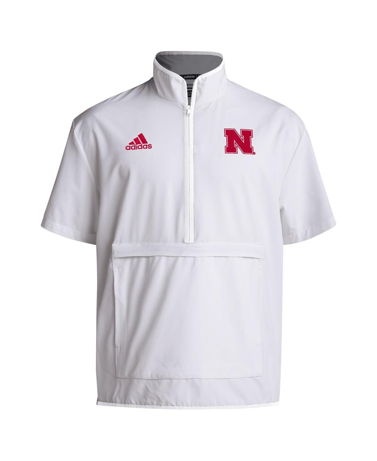 Adidas Men'sNebraska Huskers Coaches Sideline Half-Zip Short Sleeve Jacket - White