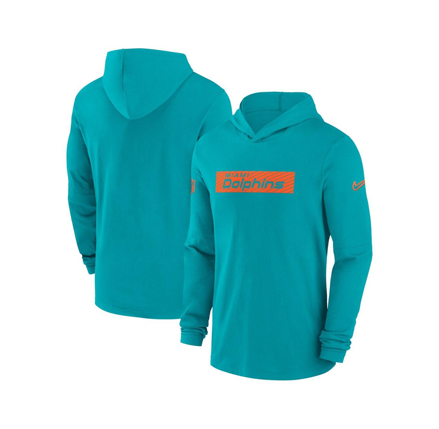 Men's Aqua Miami Dolphins Sideline Hoodie Performance Long Sleeve T-Shirt