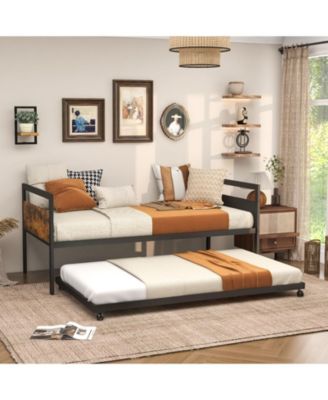 Twin Metal Daybed with Trundle Lockable Wheels