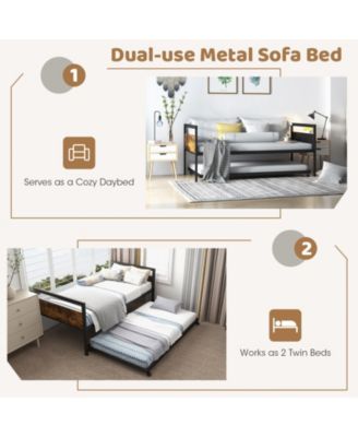 Twin Metal Daybed with Trundle Lockable Wheels