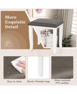 Faux Leather Vanity Stool Chair Set of 2 for Makeup Room and Living Room