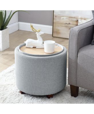 Lawrence Round Linen Storage Ottoman with Table Top Lid