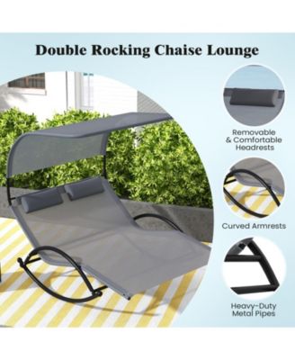 Outdoor Dual Rocker Sunbed 2-Person Canopied Patio Lounger with Detachable Headrests